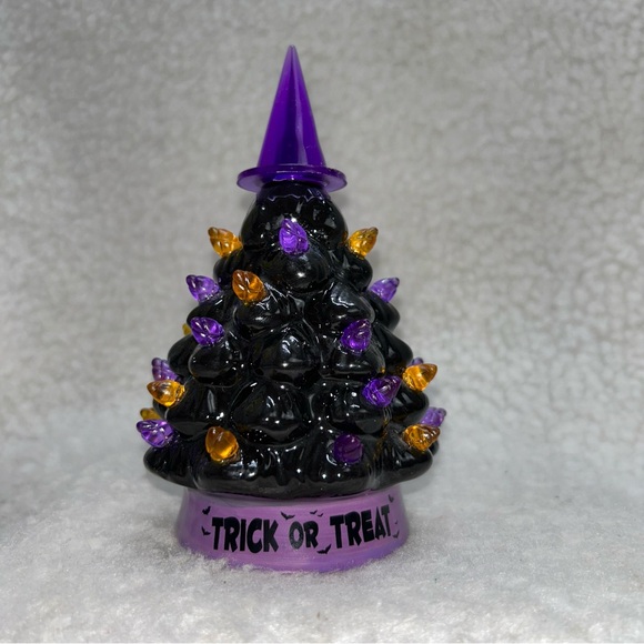 Mr Christmas small 6" Halloween tree lited purple & orange ceramic plastic READ - Picture 4 of 12